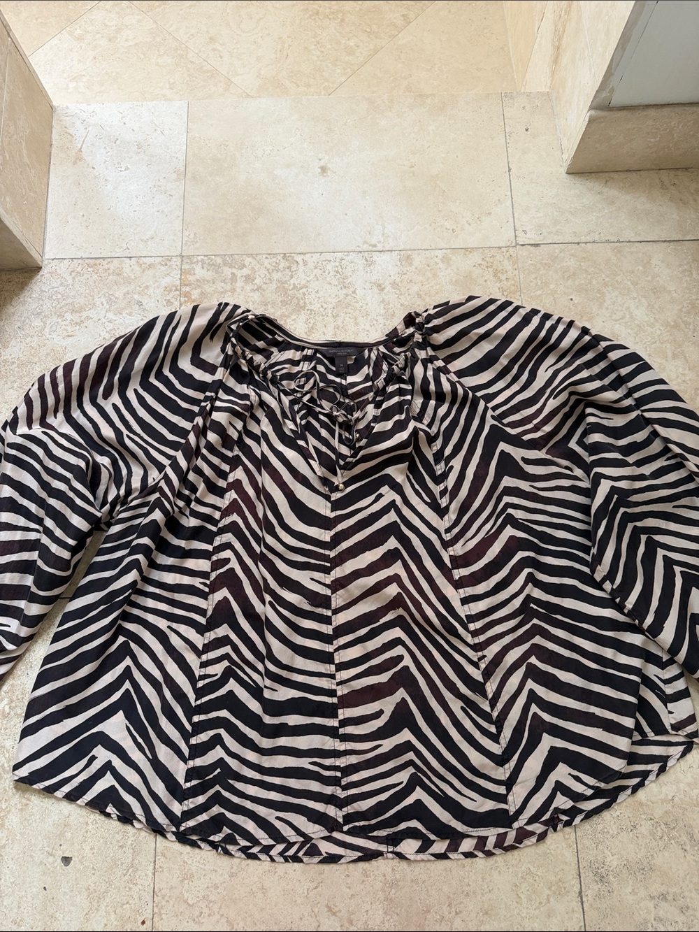 Banana Republic Black & White Zebra-Print Peasant Blouse medium